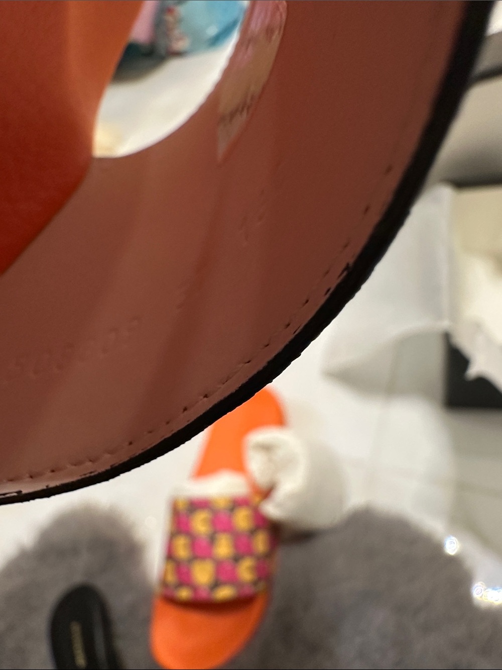 Gucci girls Orange Slides with Yellow & Pink Strawberry Print - Picture 5 of 8